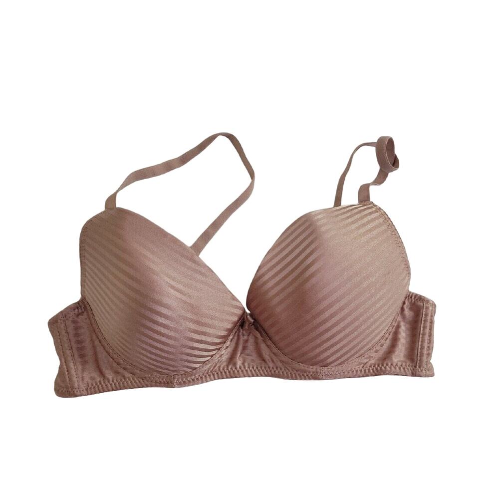 Body Embrace Tan Striped Full Figure Adjustable Underwire Push Up Bra Size 34C